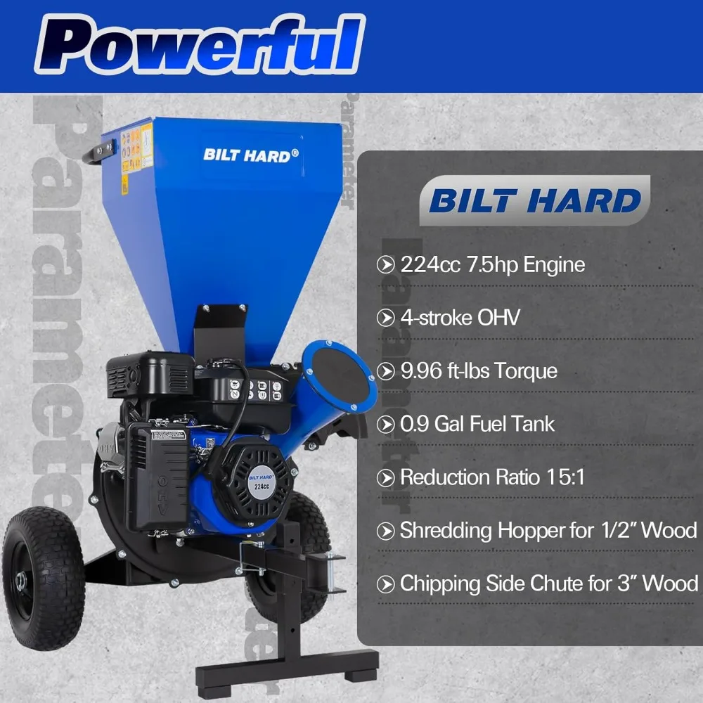 7.5HP Gas Wood Chipper Shredder Towable 3in1 Heavy Duty 3