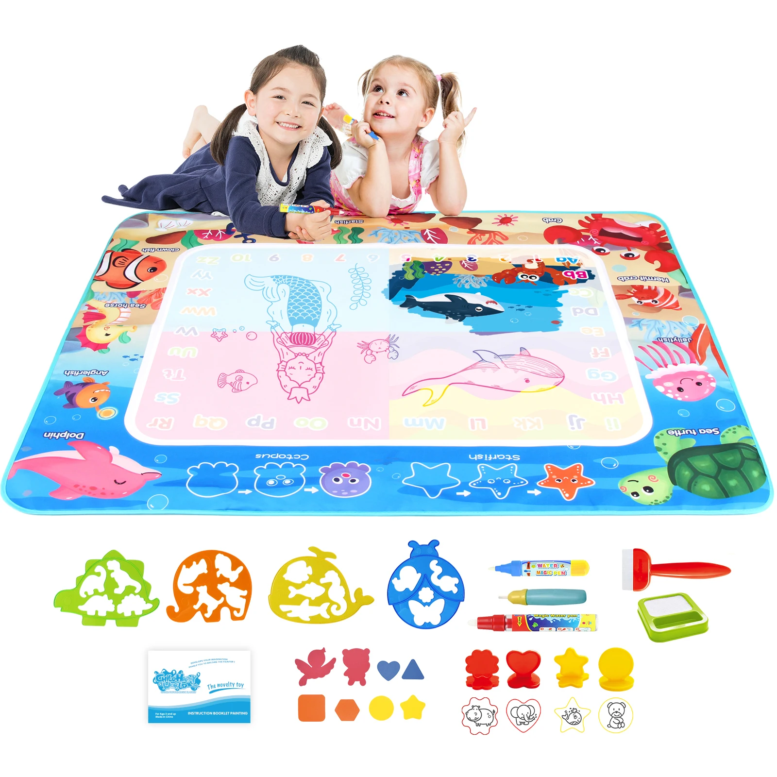 100x80CM Magic Water Drawing Mat Coloring Doodle with Reusable Magic Pens Montessori Painting Board Educational Toys Kids Gifts