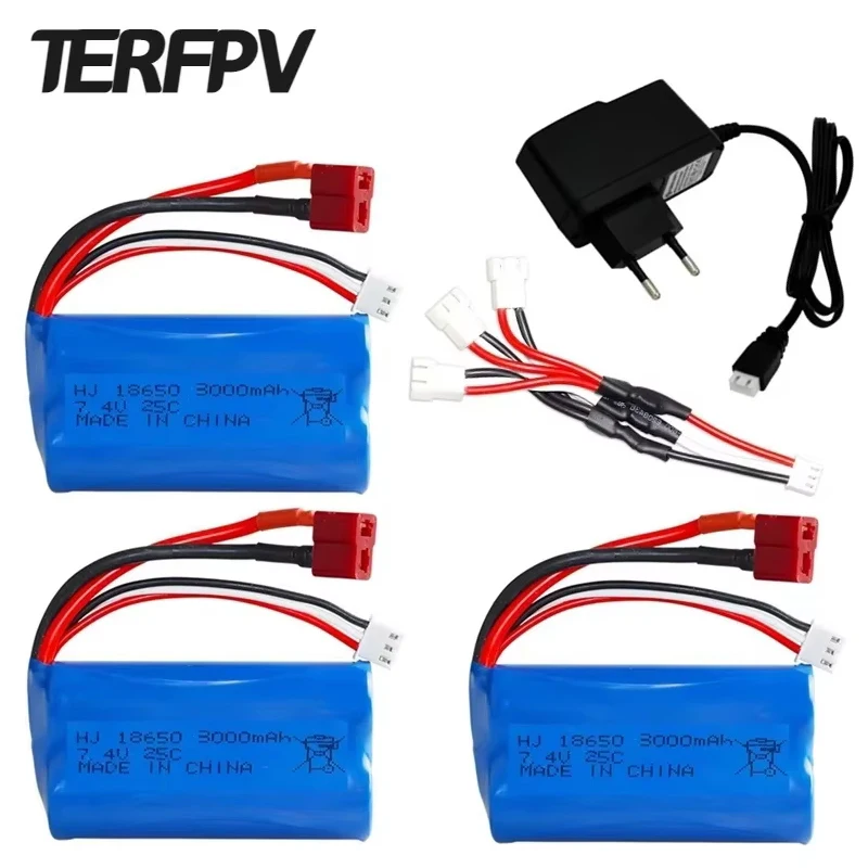 7.4V 3000mAh 18650 Lipo Battery for Wltoys 10428 /12428/12423 RC Car Parts 2s 7.4v battery For Wltoys 144001 124017 124019