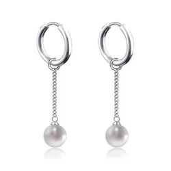 1pcs Stainless Steel fake pearl Pendant Dangle Long Tassel Unisex Hoop Earring Men/Women Punk Gothic Jewelry Best Gift