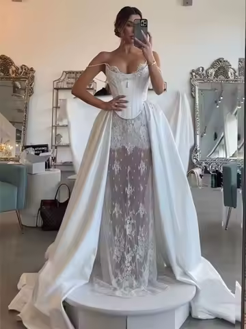 Off The Shoulder Wedding Dress Lace Satin Bespoke Ball Gown Vestidos Novias Boda Civil 2025 Vestido Casamento Noiva Trouwjurk