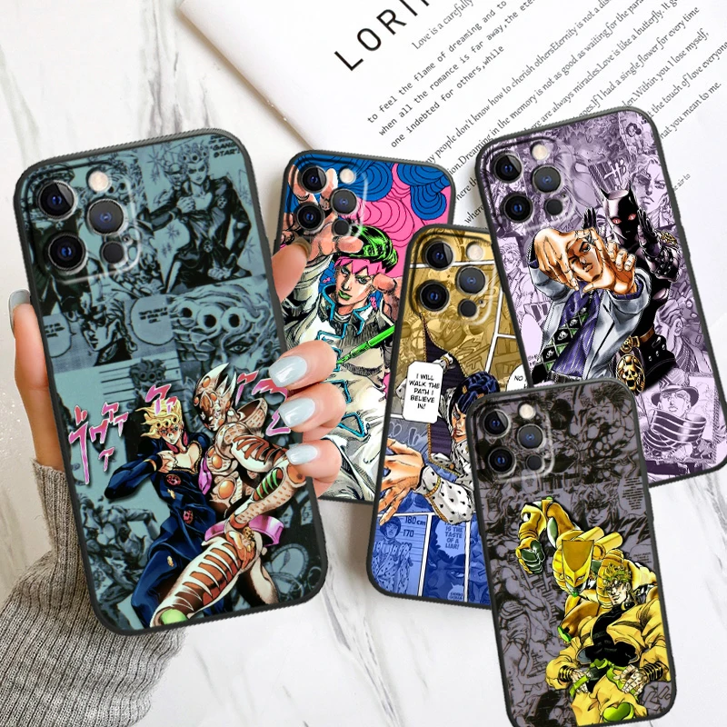 JOJO Stardust Crusaders Apple iPhone Case For 15 14 13 12 11 Mini XS XR X 6S 6 Pro Max Plus Black Soft Cover