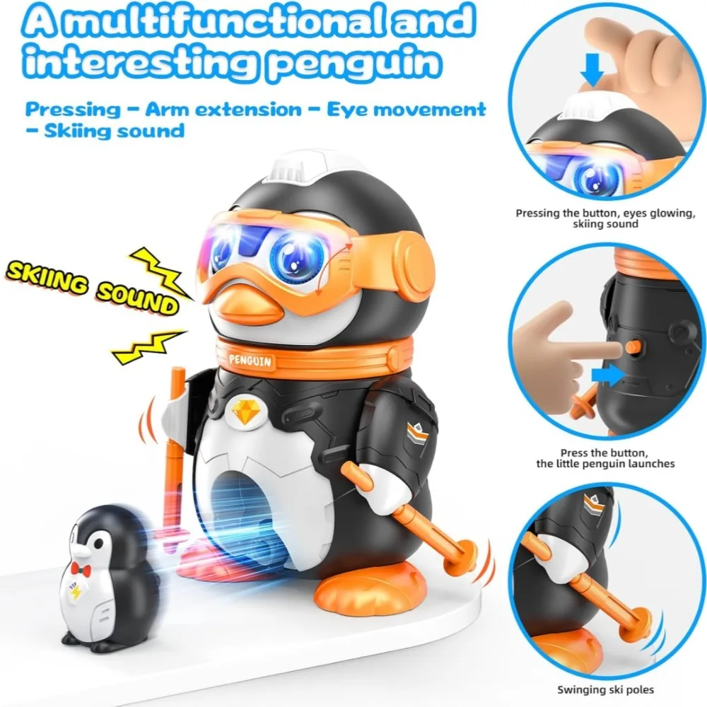 DIY montado esqui pinguim modelo de bloco de construção, puzzle animal infantil, brinquedos de educação precoce, iluminação e música, 18pcs