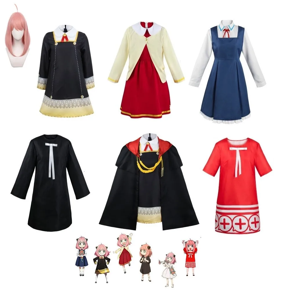 Spy X Família Anime Cosplay Costume, Anya Forger, Vestido Uniforme, Peruca Headwear, Trajes de Carnaval de Halloween, Roupas para Adultos e Crianças