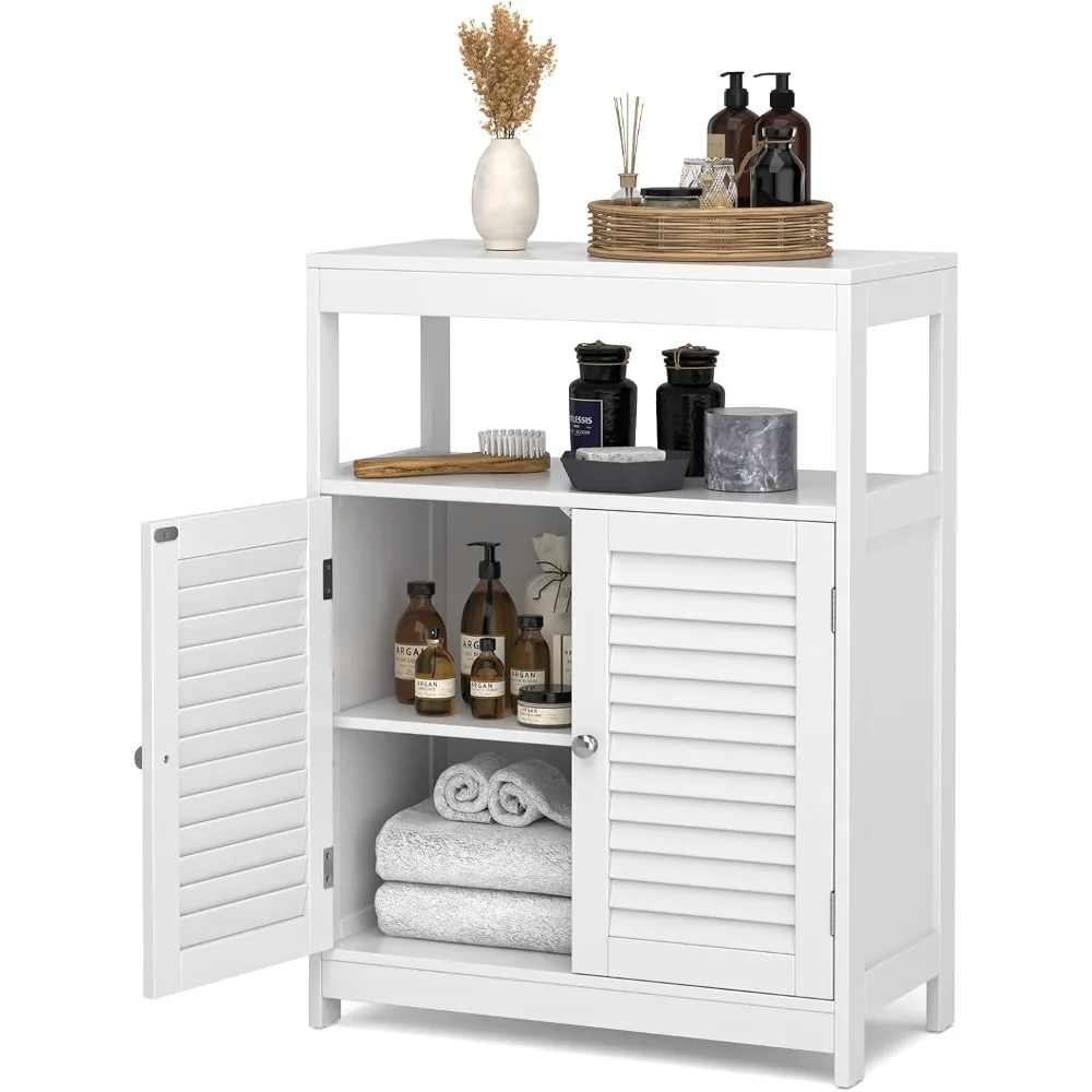 

Tangkula Bathroom Storage Cabinet, Freestanding Floor Cabinet w/Double Shutter Doors & 3-Position Adjustable Shelves, Wooden