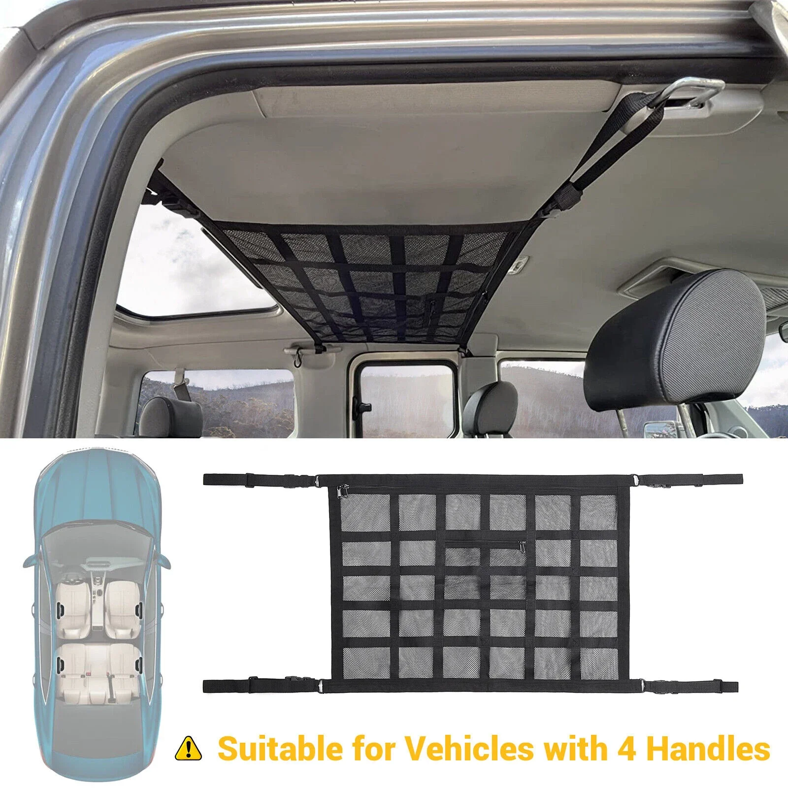 Car Roof Top Ceiling Cargo Net Pocket Mesh Organizer Bag Universal 90x65CM Anti Sagging Luggage For SUV Van Camping Cab