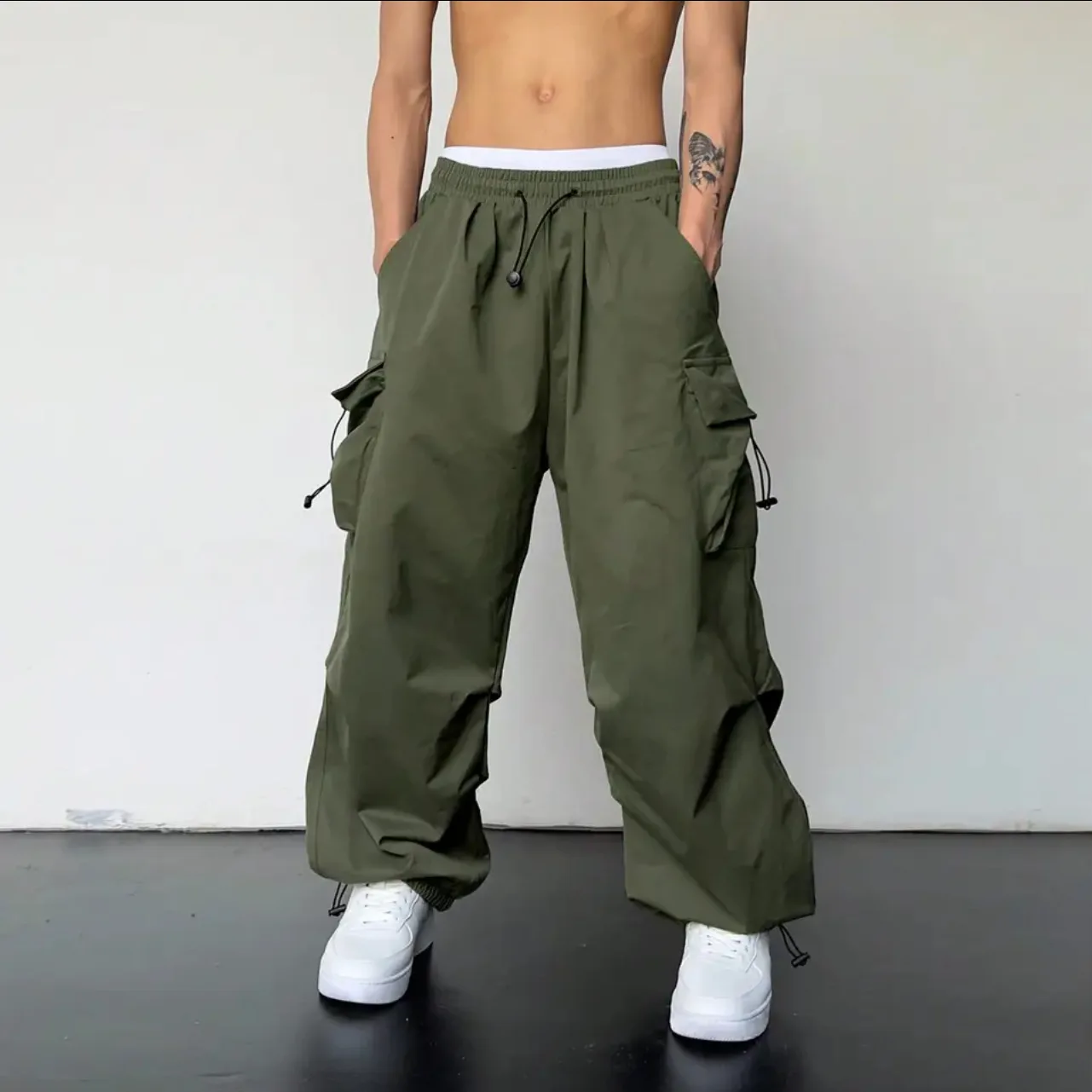 Spring Summer Korean Fashion Casual Pans for Men Y2k Streetwear Solid Cargo Pants Elastic Waist Wide Leg Men's/Women's Joggers