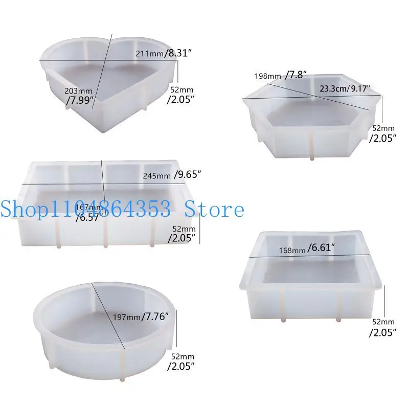 652F Bookend Molds for Resin Rectangle Square Hexagon Round Heart Silicone Molds for Epoxy Casting for Home Decor