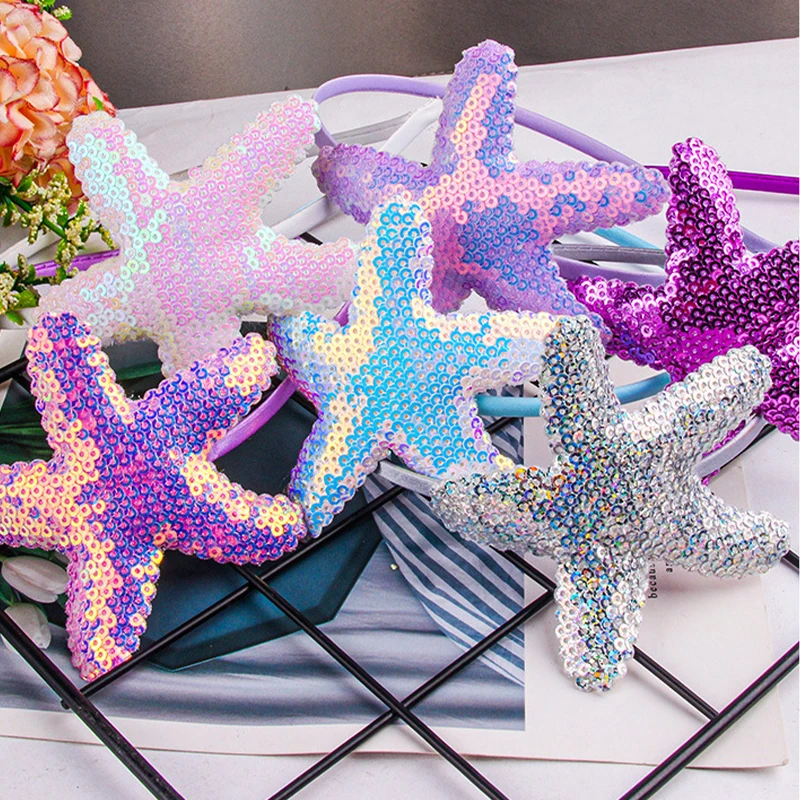 Starfish Headband Sequins Star Hair Band for Women Girls Hair Accessories Birthday Wedding Party Supplies