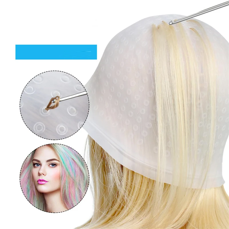 

Salon Dye Silicone Cap With Needle Hair Coloring Cap Hair Highlights Hat Reusable Hairs Styling Cap Hair Dye Hairstyling Tools