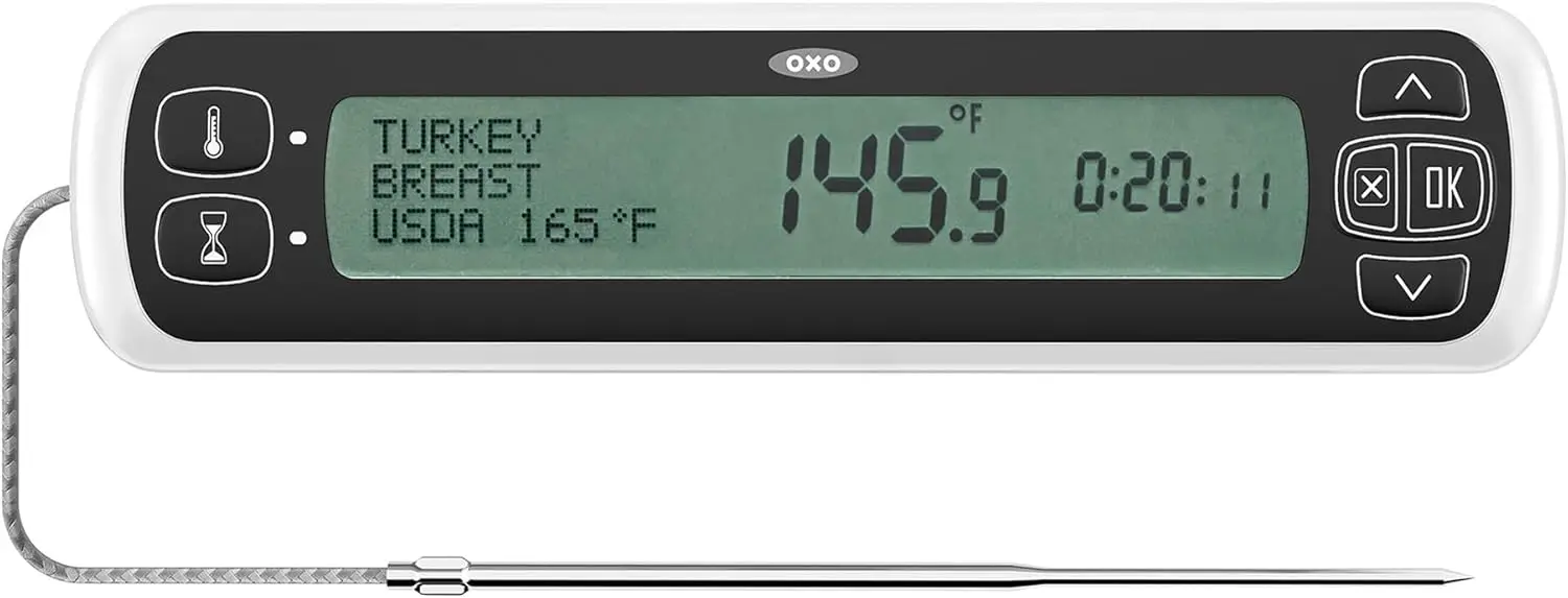 

Digital Leave-In Meat Thermometer with Timer, Large LCD Screen, Stainless Steel Probe for Oven & Grill