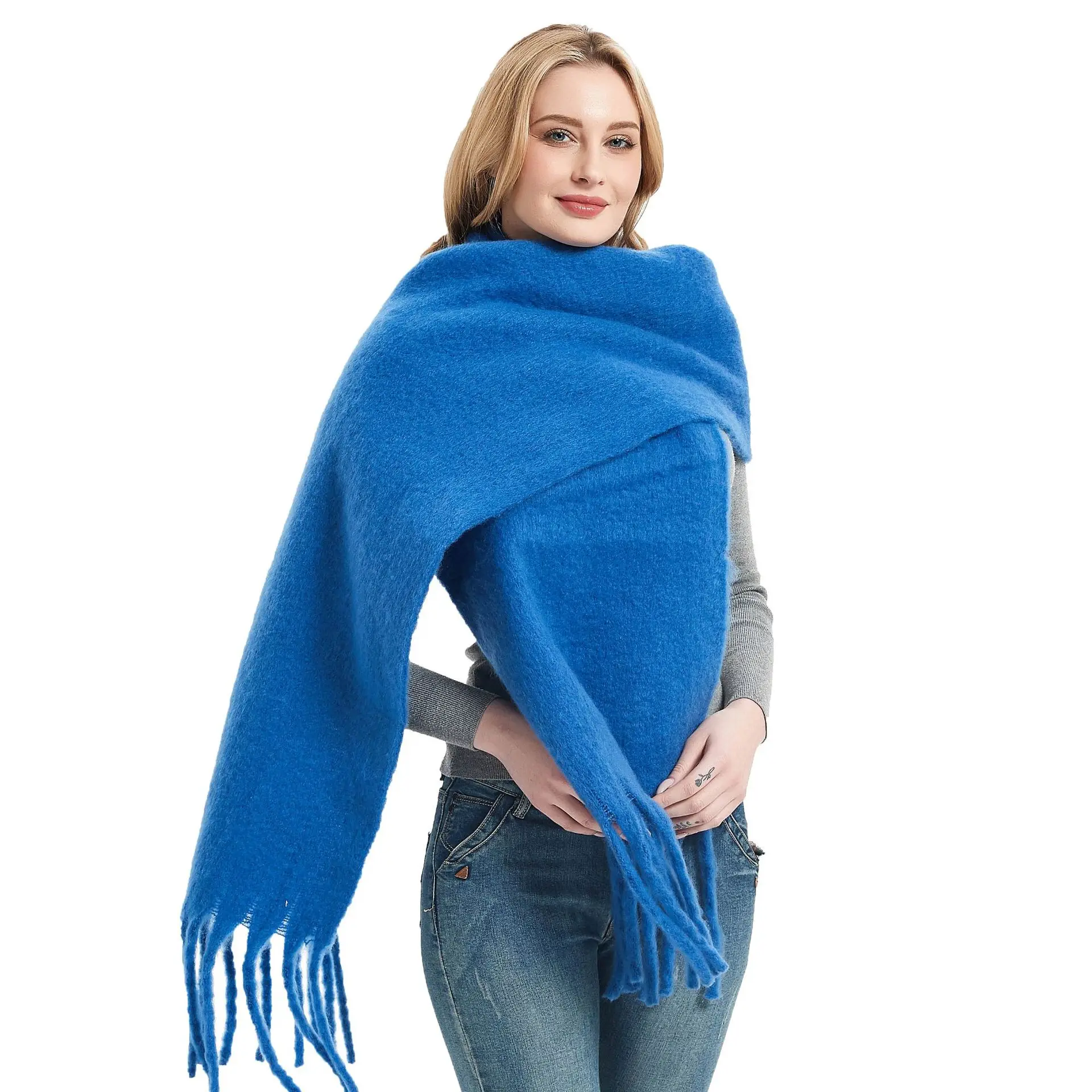 2022 New Women Thick Shawl Scarf Winter Warm Fashion Solid Color Pashmina Scarves Long Tassel Hijab Stole bufanda mujer