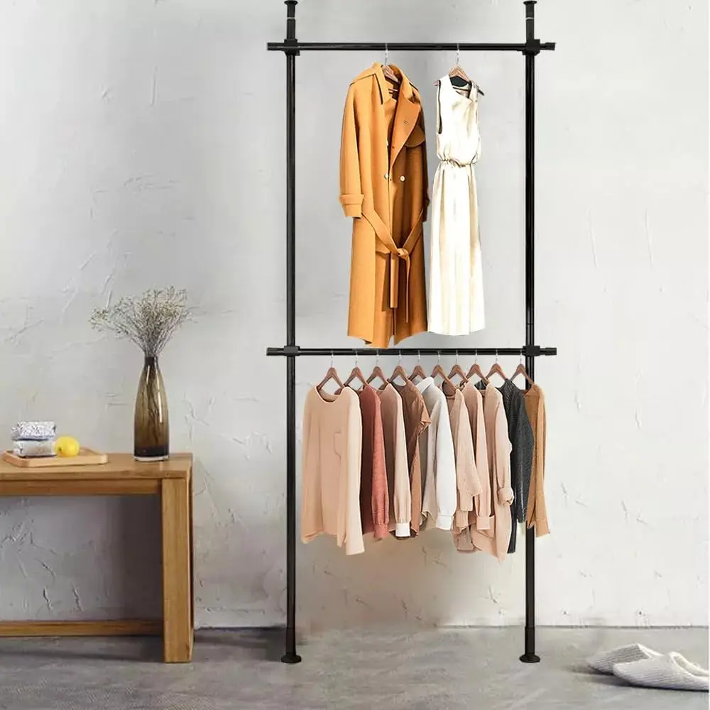 

Free Standing Floor Ceiling Laundry Drying Rack, Hanging Clothes Adjustable Garment Rack Heavy Duty Clothes Hanger