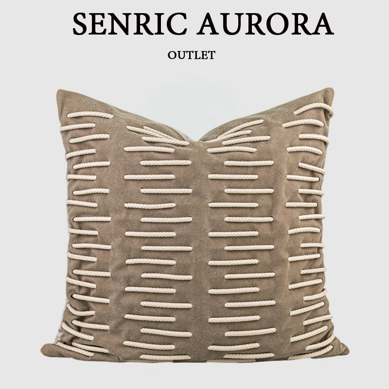 Design Luxury Cushion Cover 30x50 50x50cm Camel And Coffee Leather Rope Weaving Pillowcase For Home Hotel Bed Living Room Sofa