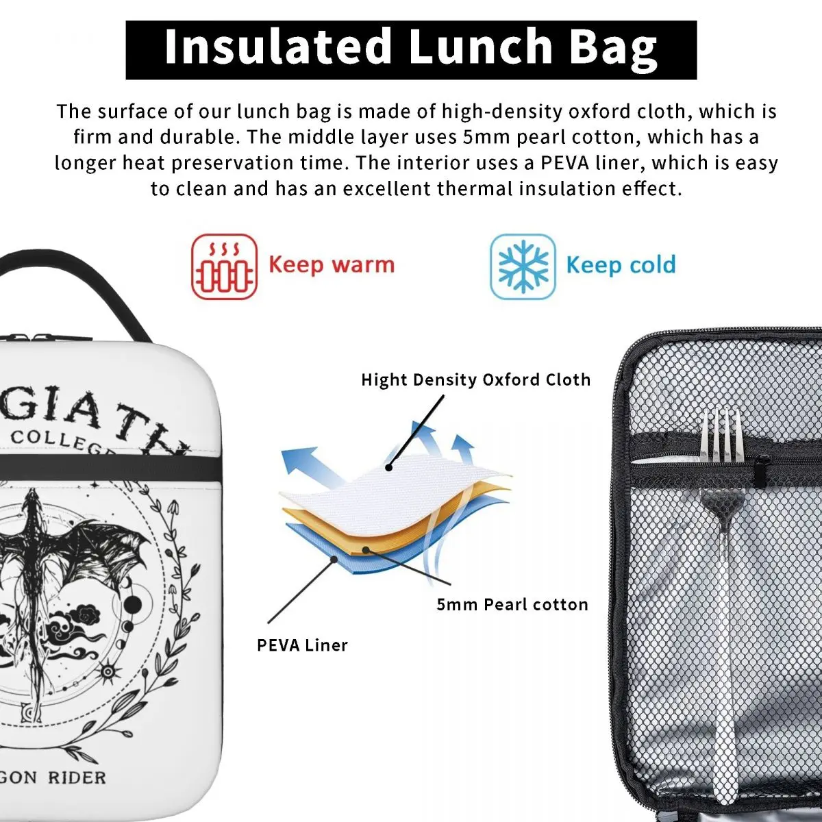 Geïsoleerde Lunchtas Vierde Vleugel Basgiath War College Merchandise Lunch Food Box Y 2K Koeler Thermische Lunchbox Voor Reizen