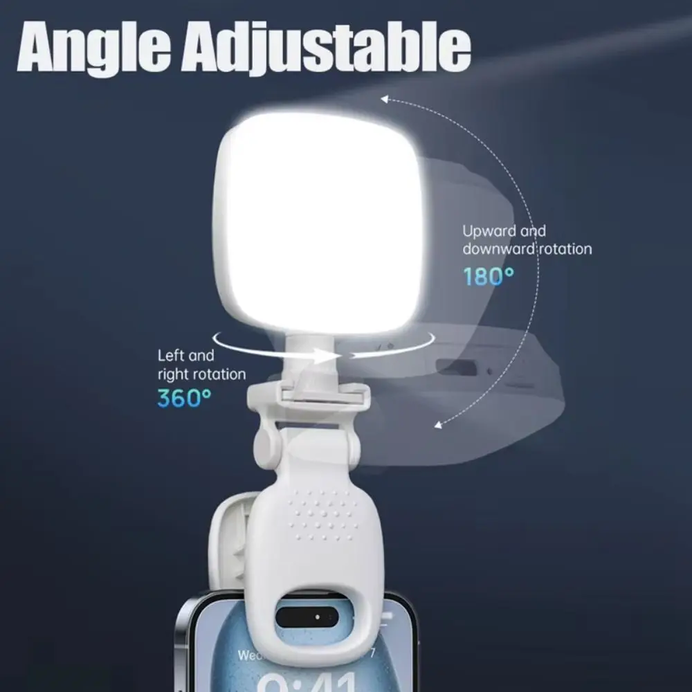 

Clip on Portable LED Selfie Light 3 Color Light Adjustable Brightness Camera Fill Lamp Soft Light Rotated