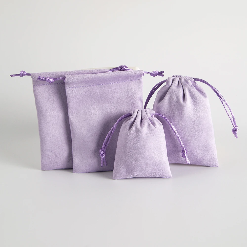 

50pcs Purple Jewelry Gift Pouch Wedding Favors Packaging Drawstring Flannel Suede Ring Earings Oil Bracelet Small Chic Candy Bag