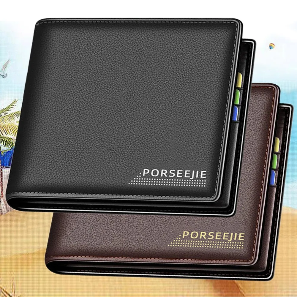 Men's PU Leather Wallet Business Retro Cash Clip Multi-Card Slot Coin Purse