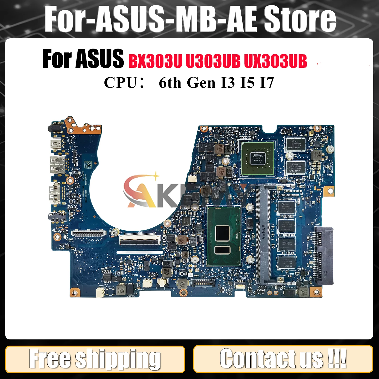 

UX303UB Laptop Motherboard For ASUS ZenBook BX303U U303UB UX303U U3000 UX303UB U303UA Mainboard With I3 I5 I7 CPU 100% tests OK
