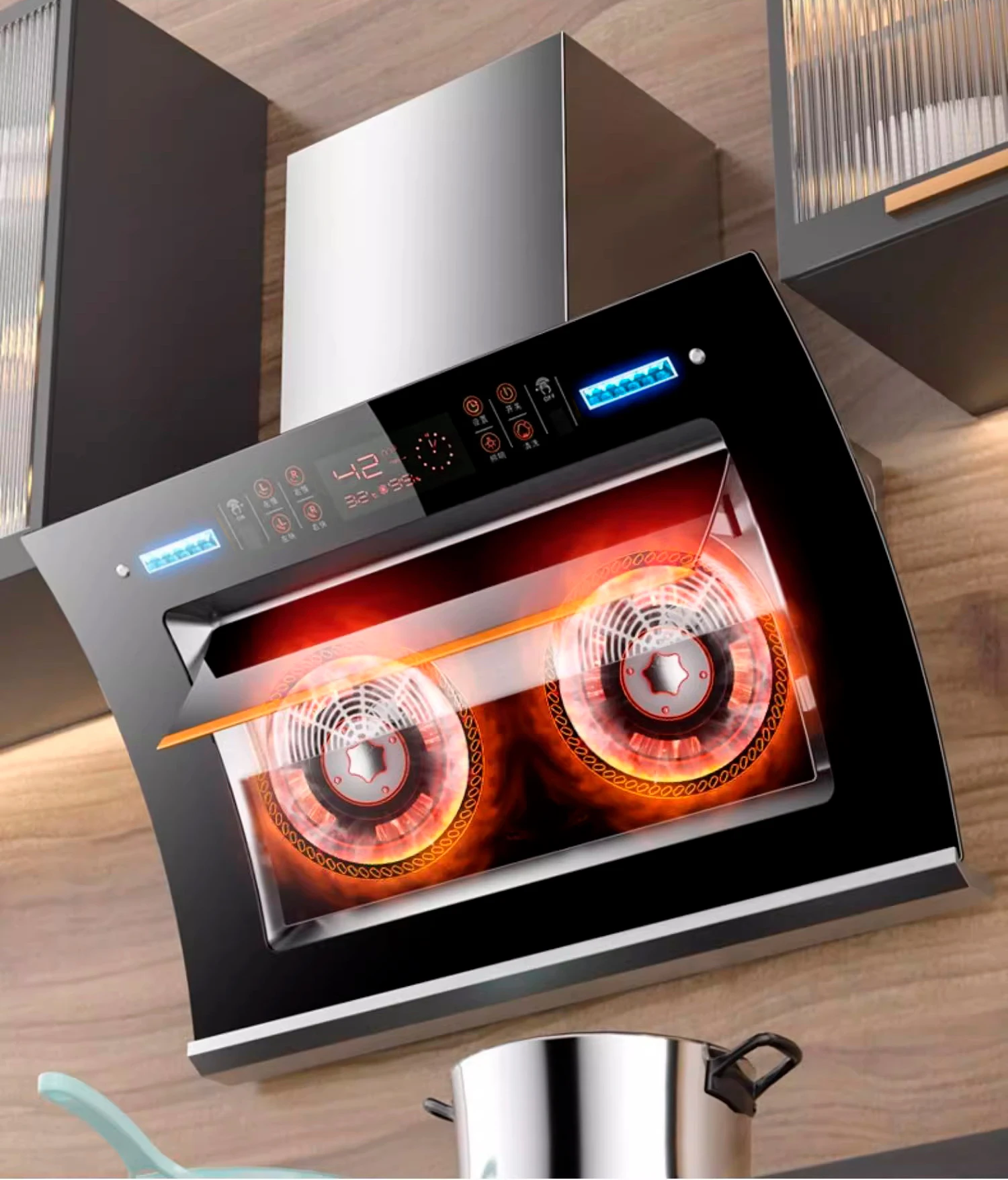 Dual Motor 25m3 Large Suction Range Hood with Intelligent Automatic Cleaning Switch for Household and Hotel Kitchen Use