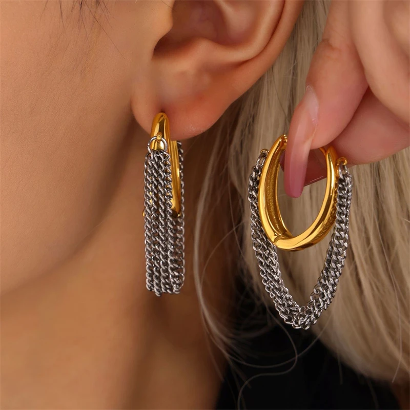 

Ourfuno Punk Stainless Steel Clip Earrings For Women Minimalist Party Wedding Tassel Earrings Simple Fashion Jewelry Girls Gift