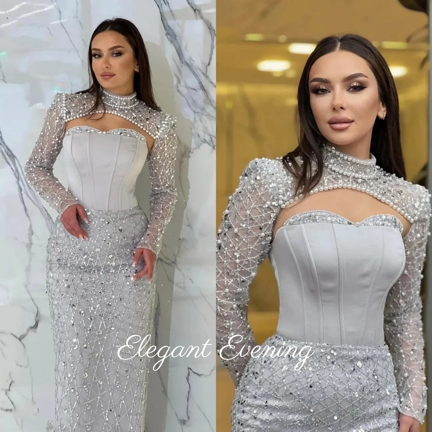 

Sequins Beading Evening Dress Customized Celebrity Prom Dresses Boat Neck Pleated Floor Length Formal Occasion Party Gowns