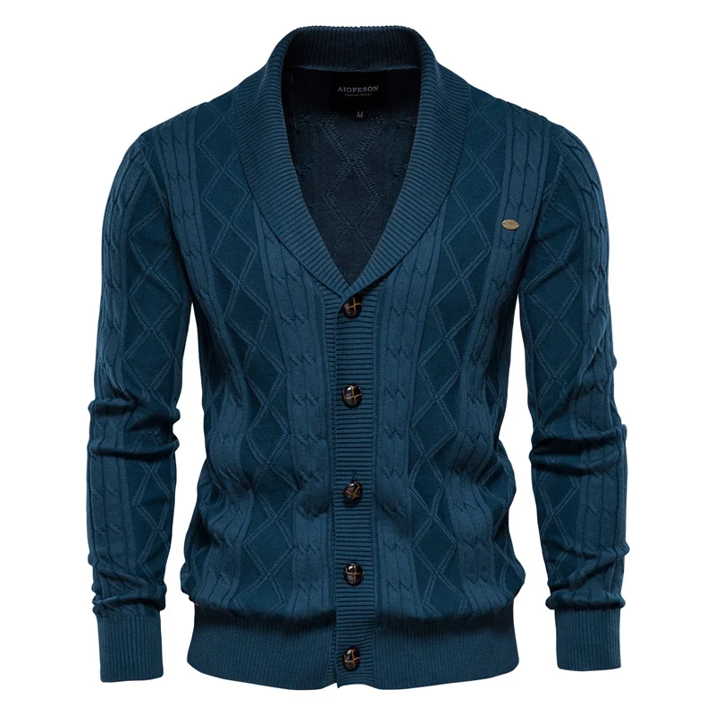 AIOPESON Argyle Cotton Cardigan Solid Color 4