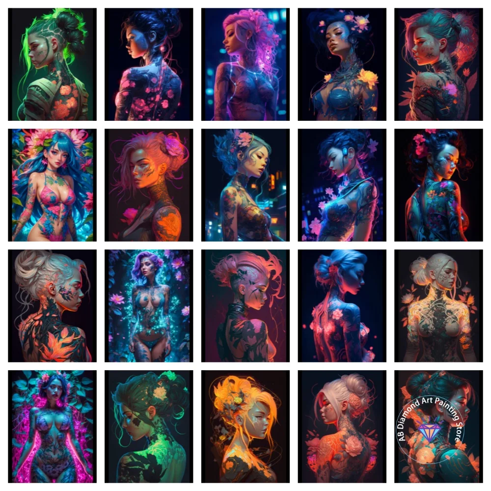 

Modern Floral Girls AB Diamond Painting Kit Square Round Diamond 5D DIY Fashion Women's Mosaic Handmade Art Gift Home Decor