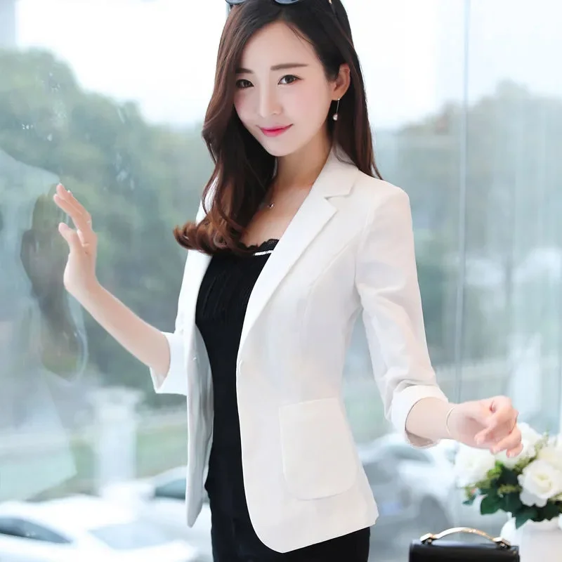 Summer New Women Blazer Three Quarter Sleeves Lapel Notch Collar Lady Formal Thermal Cardigan Plus Size Business Lady Coat Party