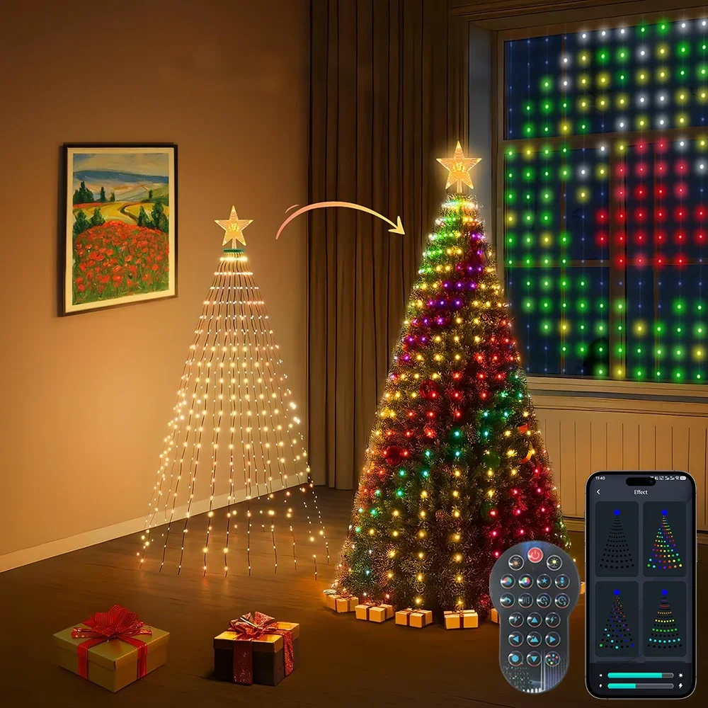 Smart Christmas Tree Lights RGB Multicolor Fairy Lights Bluetooth App Control DIY Pattern Music Sync for Christmas Tree Decor
