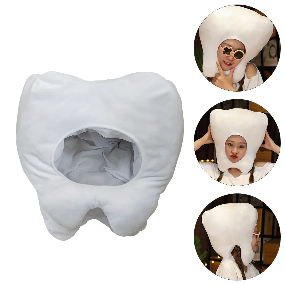 

Creative Tooth Hat Plush Party Costume Headgear Hats Photo Prop Funny White Pp Cotton