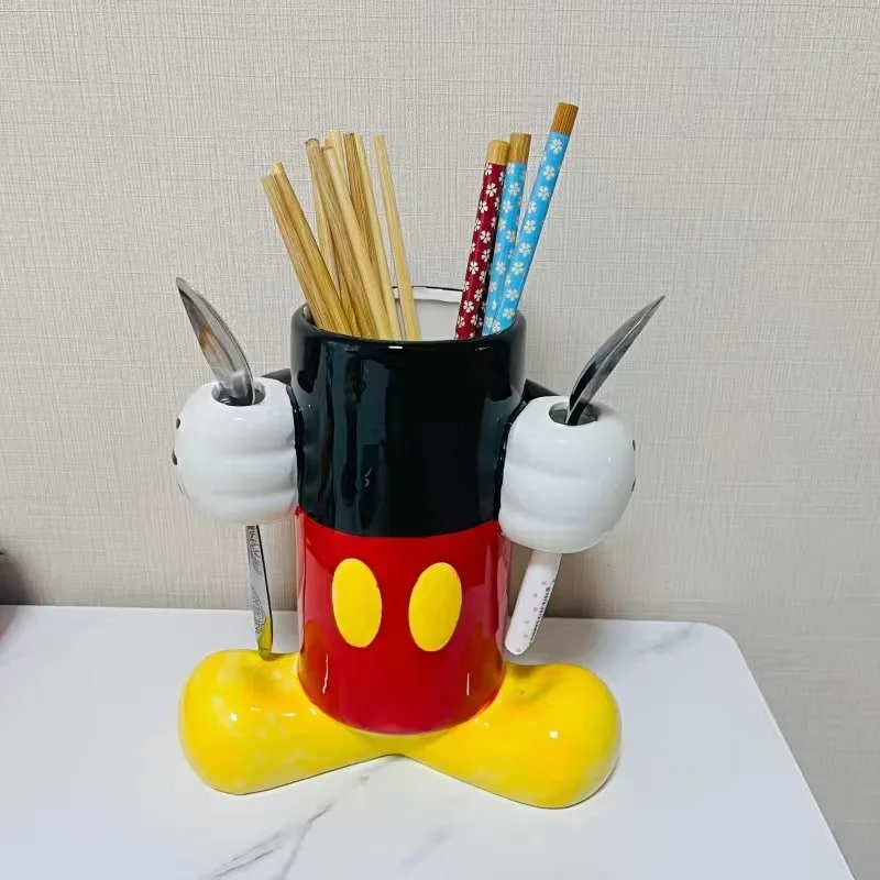 Disney Anime Mickey Mouse Holder Ceramic Home Decoration Flower Vase Movable Doll Toy Kitchen Chopstick Holder Tube Storage Gift