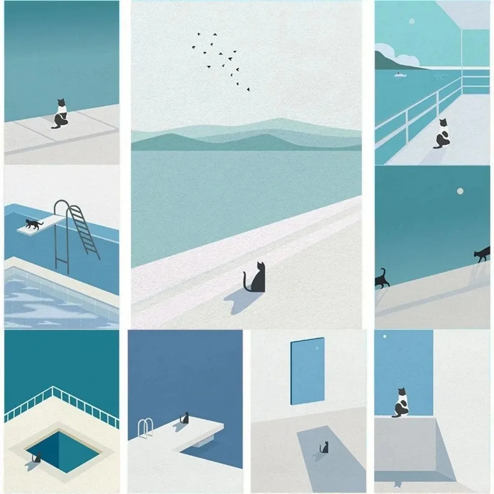Nordischer Stil Schwarze Katze Poster Minimalistischer Wandkunstdruck Leinwandgemälde Poster für Wohnzimmer Moderne Heimdekoration