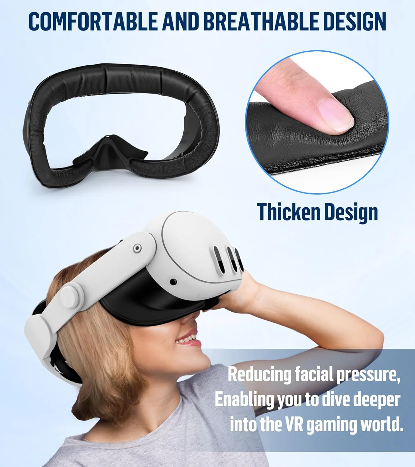 Face Cover for Meta Quest 3 VR Headset Replacement Facial Interface PU Leather Mask Anti-Leakage Nose Pad for Quest3 Accessories