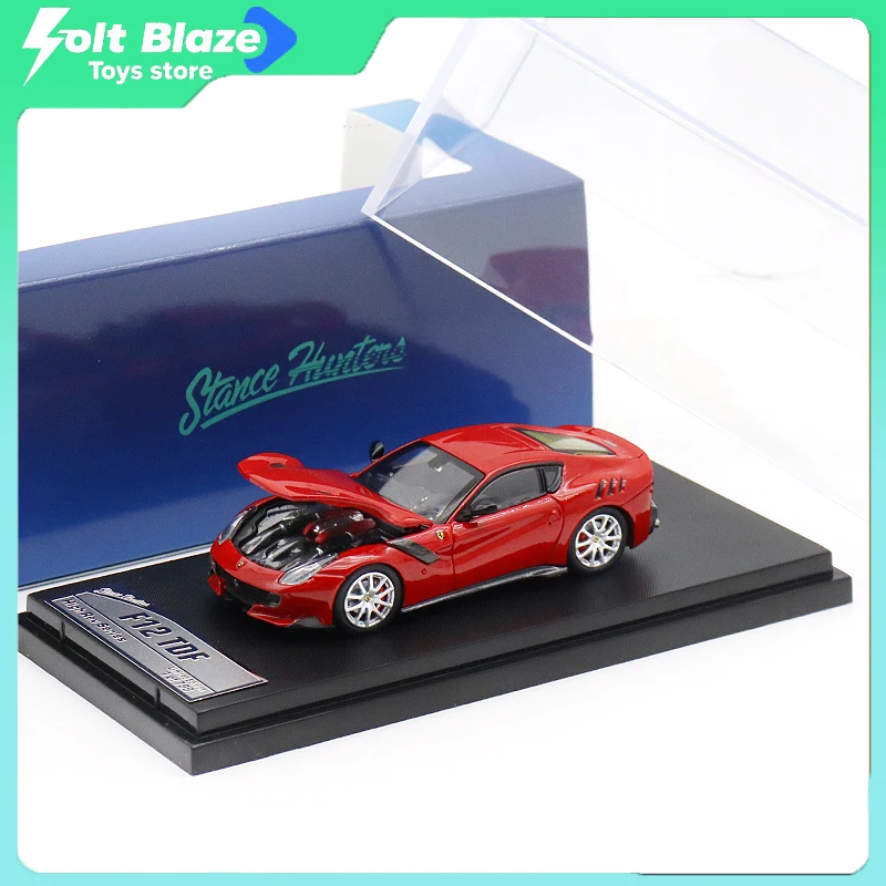 Sh 1/64 escala ferrari prancing cavalo f12 tdf v12 motor versão que pode ser aberta modelo de carro simulado diecast carros vermelhos modelo menino presente