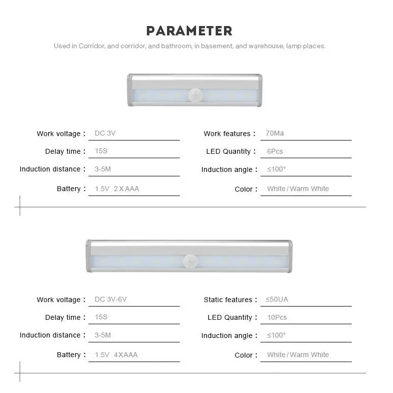 Imagem -06 - Pir Led Sensor de Movimento Luz Noturna Lâmpada para Armário Guarda-roupa Cama Armário Escadas Cozinha Frio Quente Branco