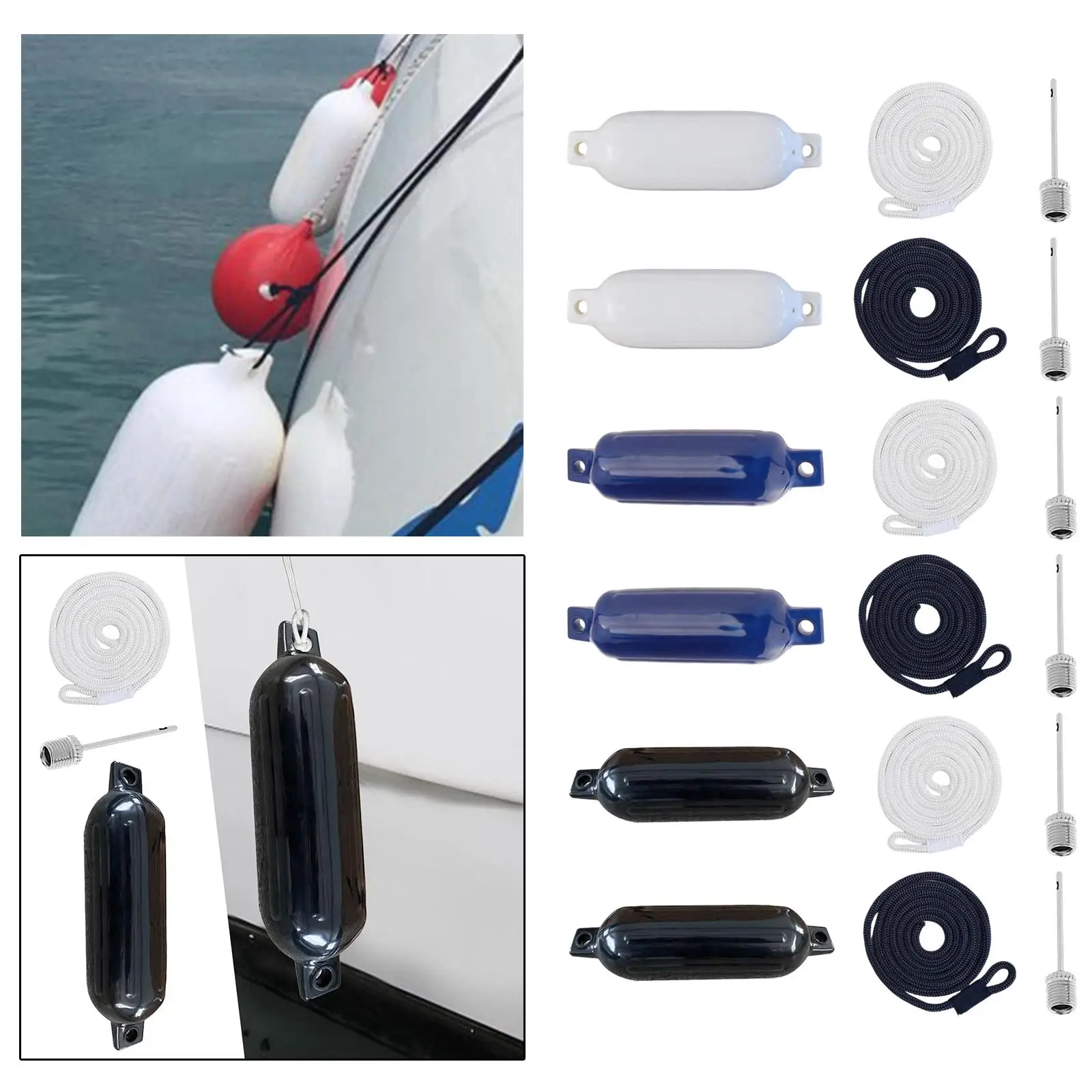 مصدات القارب البحرية القابلة للنفخ مقاس 4 × 16 بوصة مع مرساة حبل بطول 1.5 متر #4