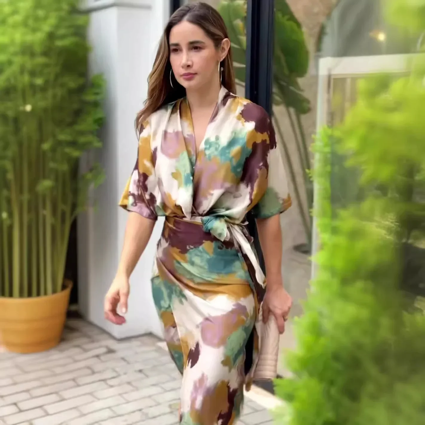 Women's Clothing V-neck High Waist Slim Fashion Tie Dye Printed Sheath Dress