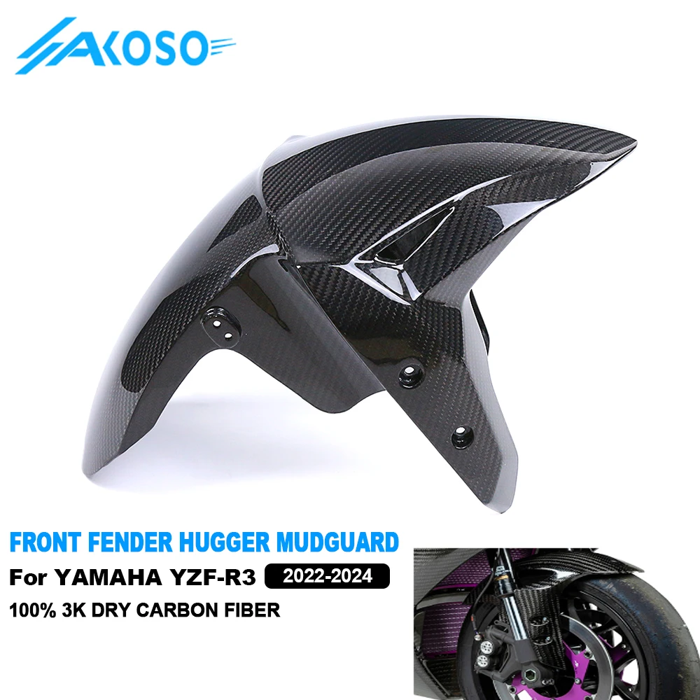 

100% Dry Carbon Fiber R3 Fender Motorcycle Front Fender Splash Hugger Mudguard For Yamaha YZF-R3 YZF R3 2022 2023 2024