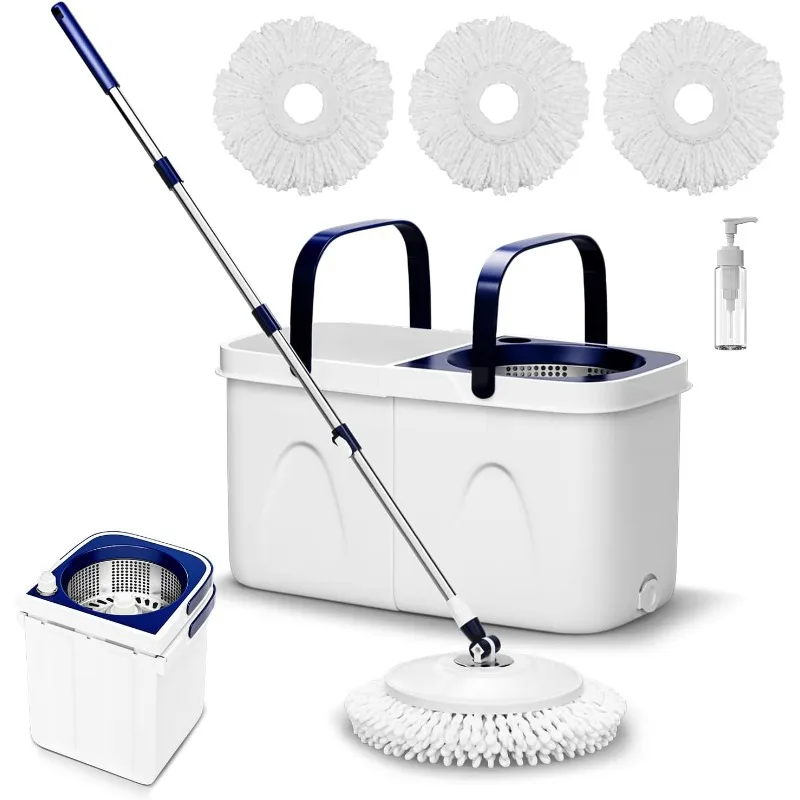 Spin Mop and Bucket with Wringer Set, Mop Bucket System Separate Clean and Dirty Water