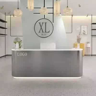 

Simple stainless steel clothing store checkout page Company front desk store Small reception desk