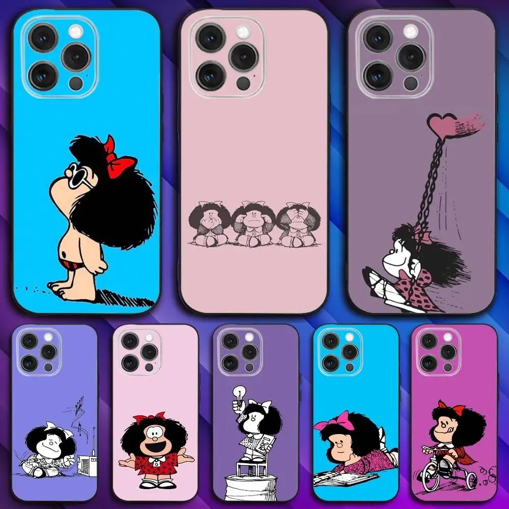 

Cute M-Mafaldas Phone Case For iPhone 16,15,14,13,12,11,Pro,Max,Plus,X,XS,SE4,E,Mini,Soft Black Case