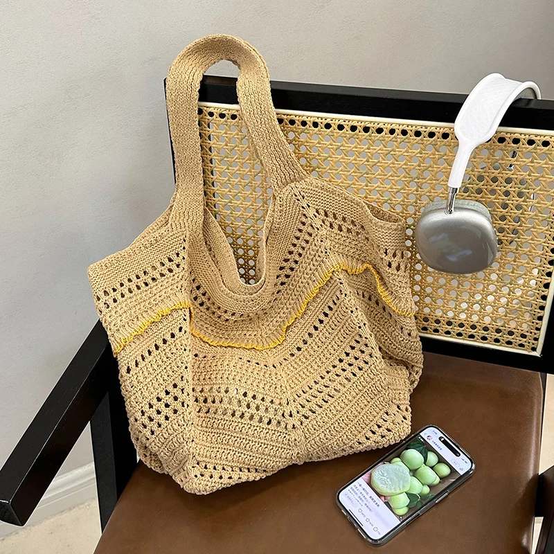 

Дорожная большая сумка, вязаная крючком цветочная сумка, большая вместительная вязаная сумка, модная сумка ручной работы с вырезом в стиле бохо, летние полые пляжные сумки