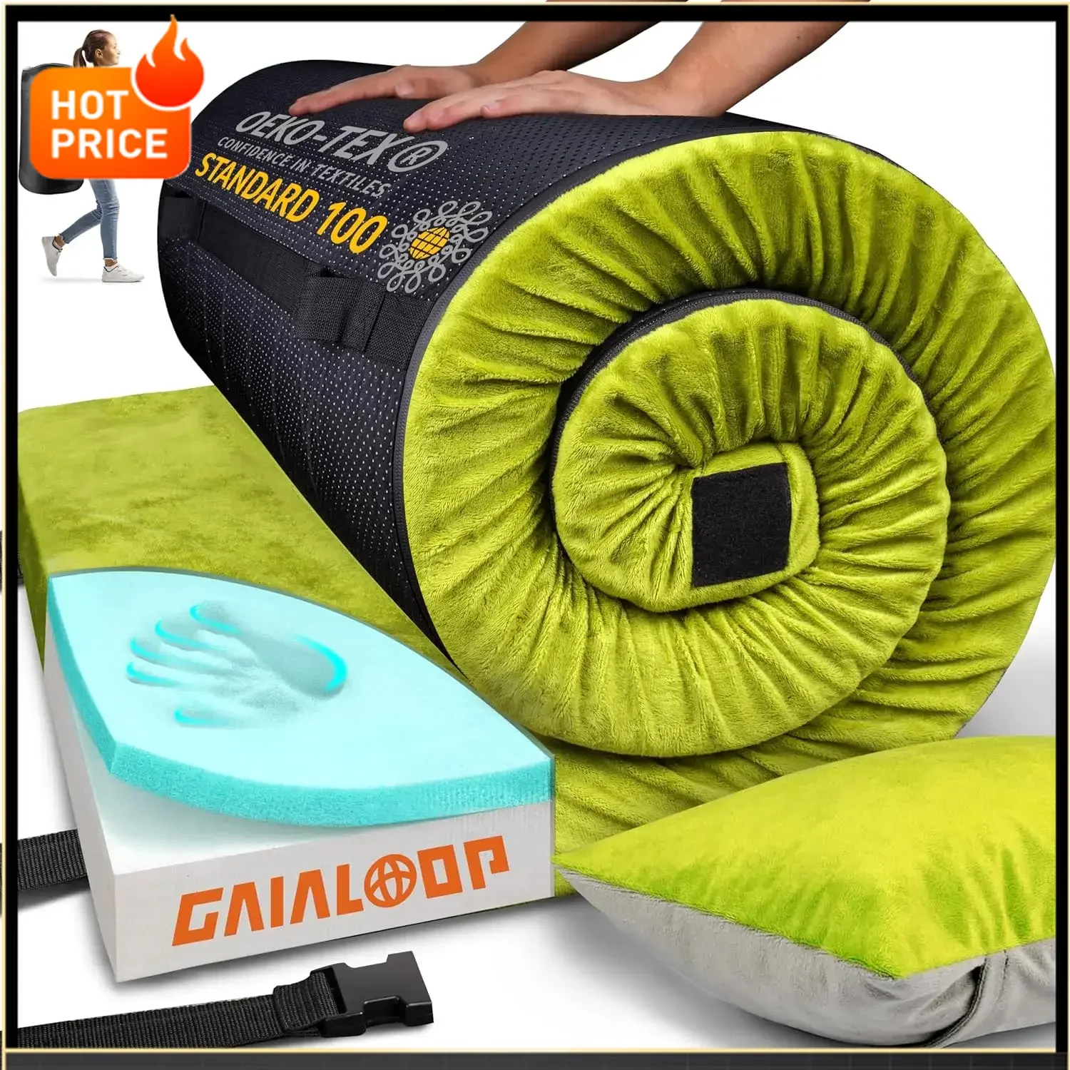 

Бестселлер [Горячее предложение!] Толстый матрас из пены с эффектом памяти для кемпинга [для автомобиля/палатки/раскладушки] 3-дюймовый портативный напольный матрас-рулон