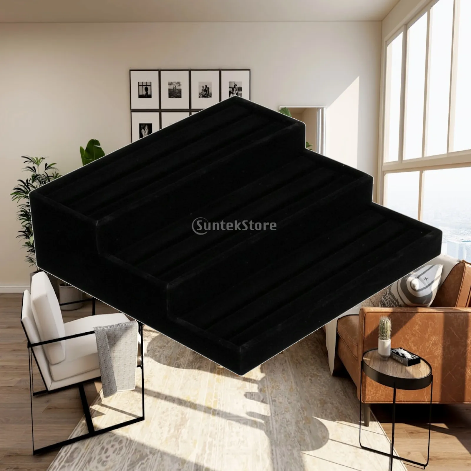 Three-Tier Jewelry Display Tray Compact Stepped Jewelry Display Tray Space-Efficient Velvet for Boutique Owners, Retail Counters