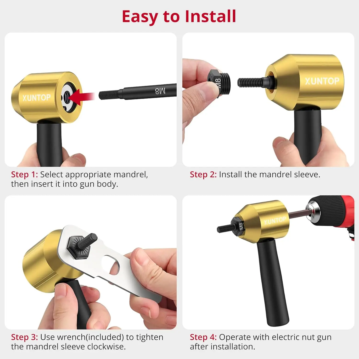 Kit de taladro para tuercas de remache, 100 tuercas, fácil instalación, universal para mantenimiento automotriz - Oro