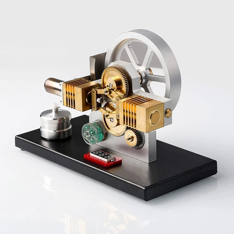 Stirling Engine Model With LED Light And Voltmeter,Horizontally Opposed Diamond Structure Gear Drive Stirling Model Kits