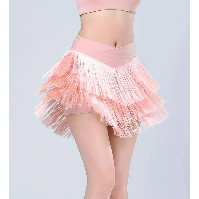 Falda Corta para Baile Latino, Vestido Sexy para Mujer, Traje de Baile de Salón con Tres Capas de Flecos para Cha Cha, Samba, Rumba
