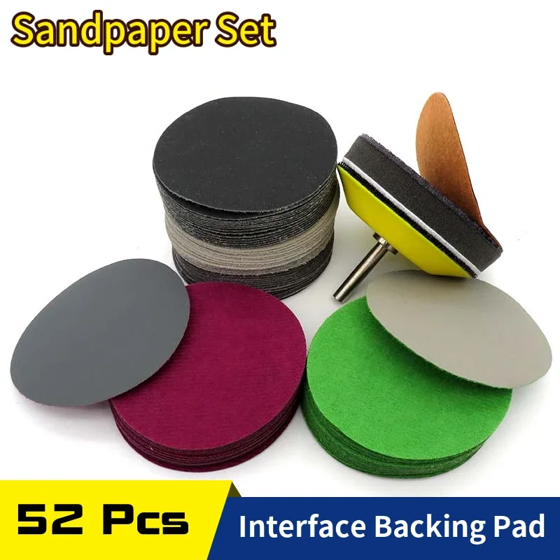 

50pcs 3 75mm Waterproof Sandpaper Sanding Disc Hook and Loop + 1pc 3 Sanding Backup Pad 6mm Shank + 1pc 3 Soft Interface Pad