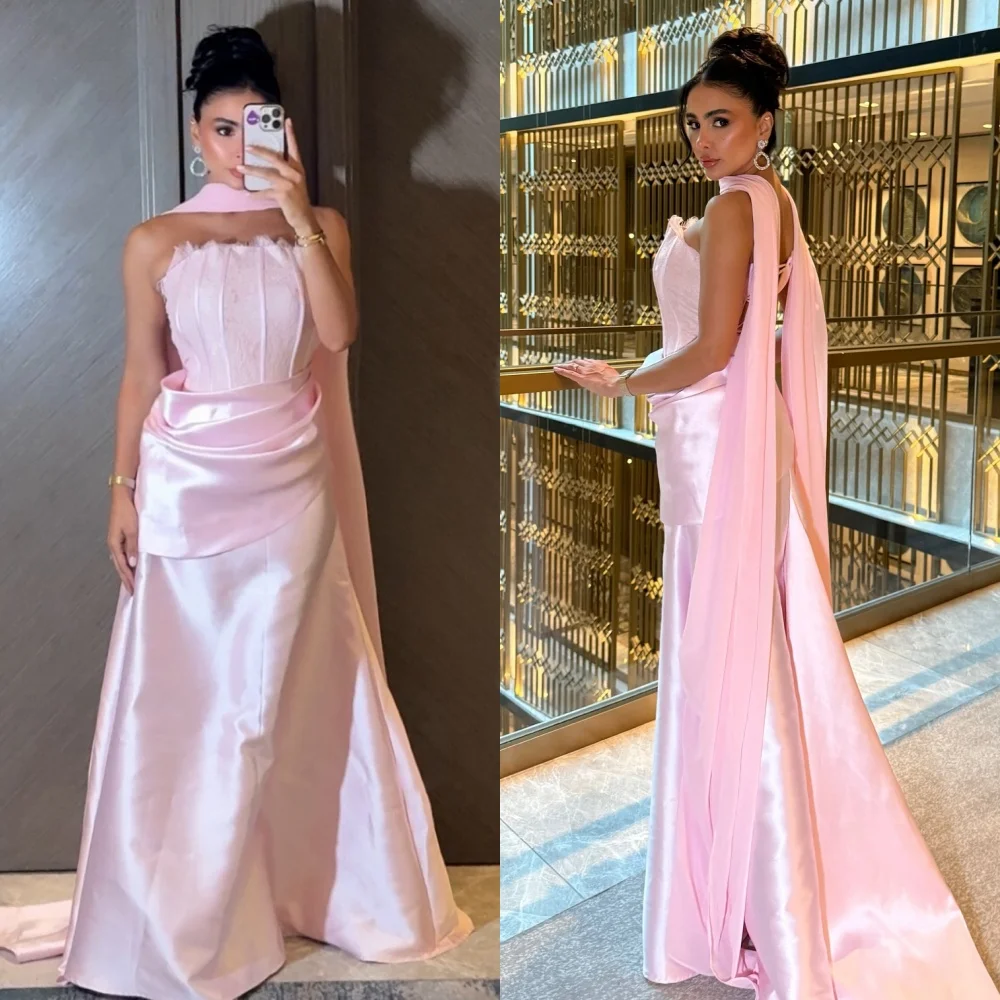

Customized Sexy Fashion Pleat Lace Draped Mermaid Strapless Long Dresses Bespoke Occasion Dresses Sizes Available High Quality